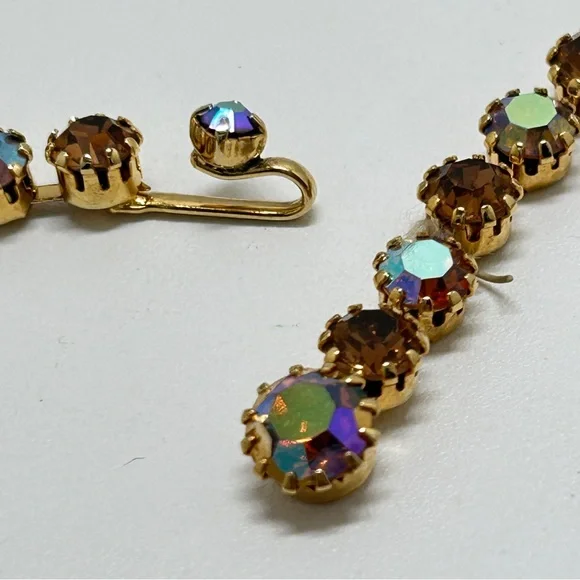 Kramer, Stunning Vintage Amber AB Rhinestone Necklace & Earrings Set, Clips